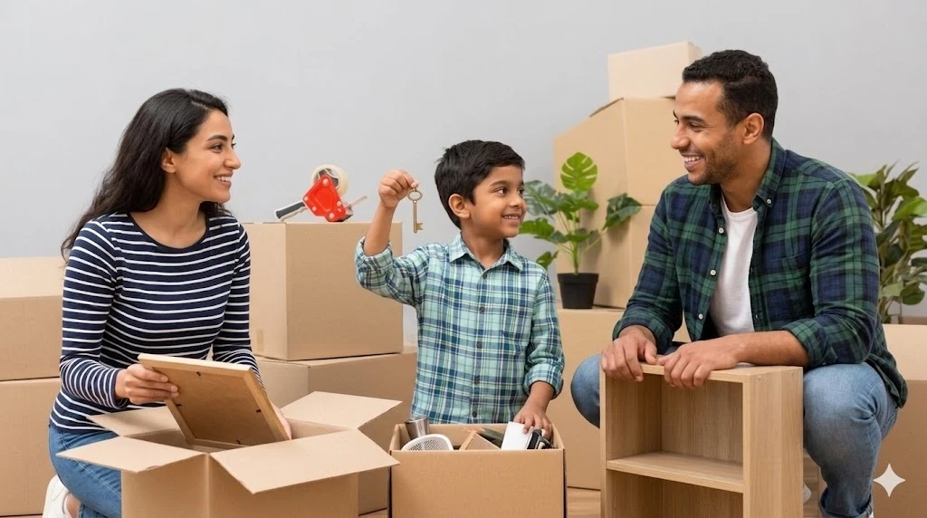Family moving boxes